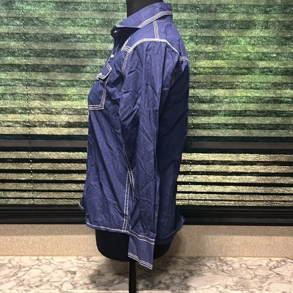 Cowboy Legend Boys Blue w White Stitching Long Sleeve Pearl Snap Shirt Large - Picture 2 of 8